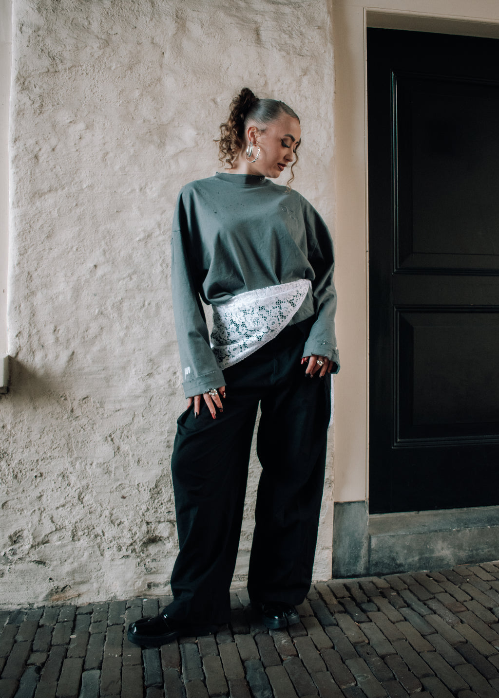 Model wearing sustainable Unisex long sleeve by anaïstudios